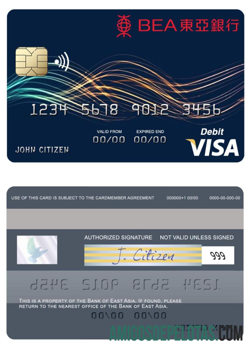 Cartão de débito Visa do Banco da Ásia Oriental de Hong Kong modelo
